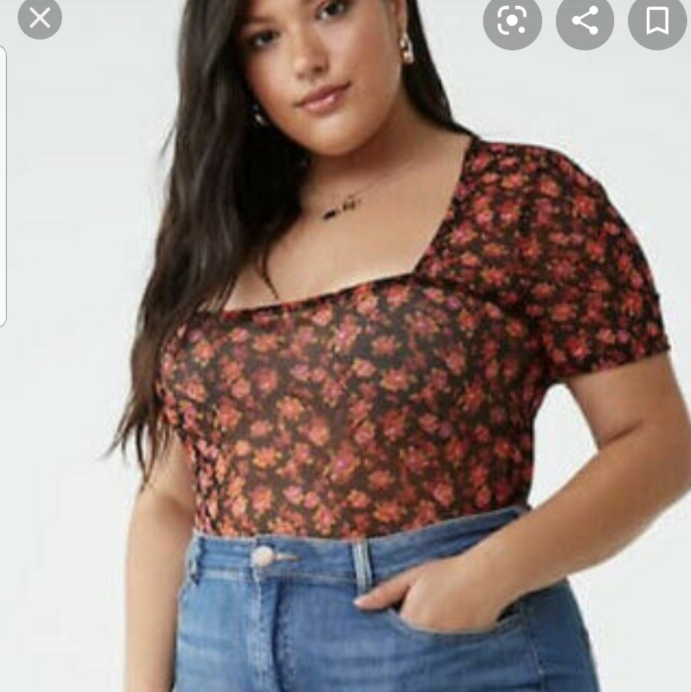 Nwt Forever 21 Plus Floral print mesh bodysuit 3x
